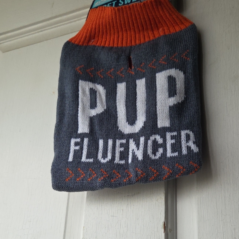 Gray and Orange Sweater Pup Fluencer Size Large